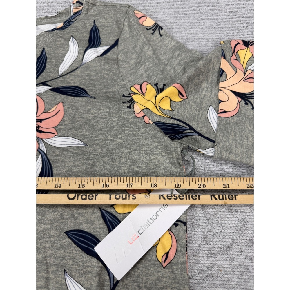 Liz Claiborne Womens Large Grey Heather Floral Lily Short Sleeve Top MSRP $32 - Picture 7 of 11